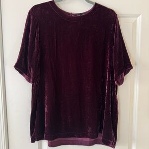 Eileen Fisher Velvet Short Sleeve Top in Deep Burgundy